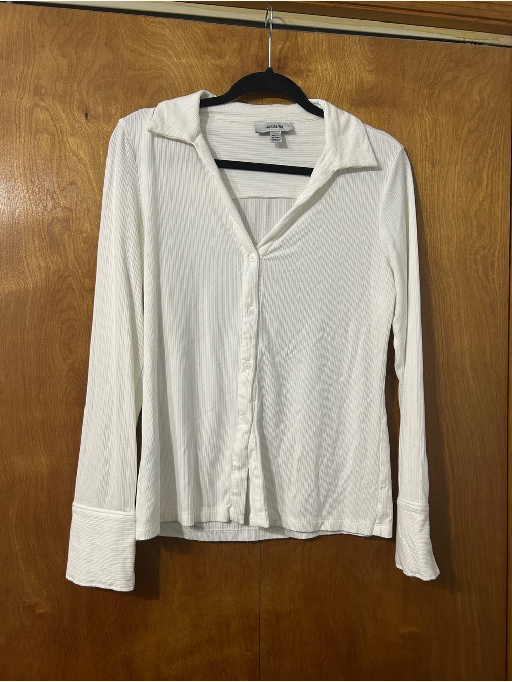 Jason Wu White Ribbed Button-Front Collared Top